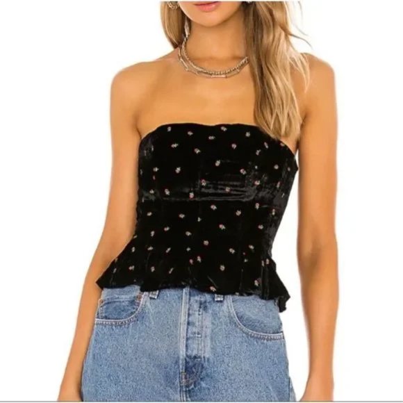 Free People Tops - NWT Free People Strawberry Cropped Tube Top - Black Velvet